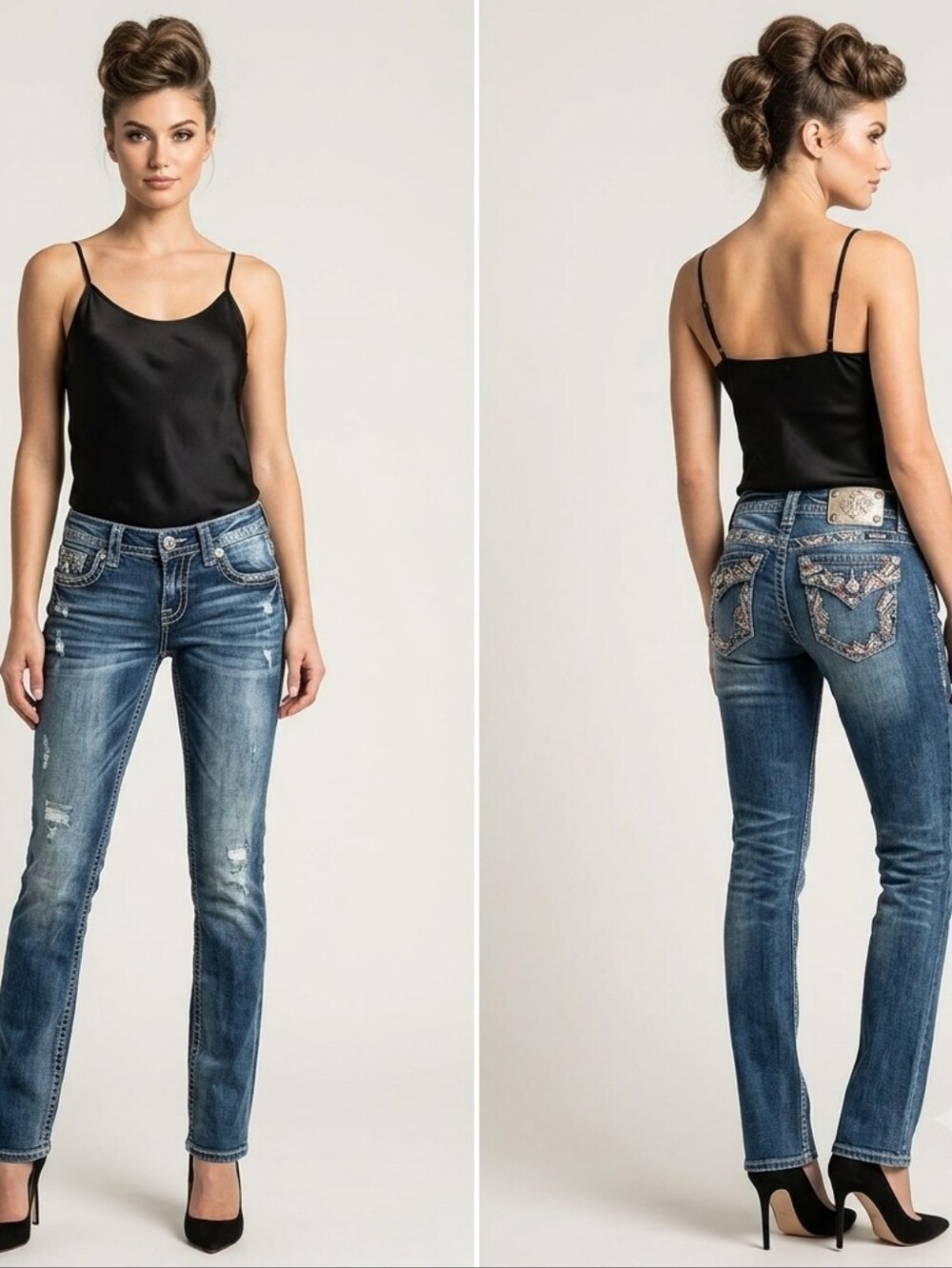 Miss Me Mid -Rise Blue Embellished Straight Leg Jeans